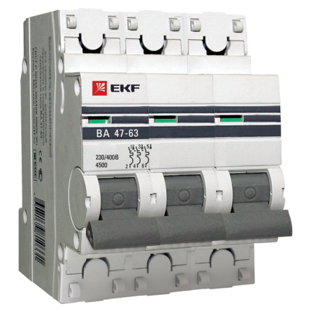 Автоматический выключатель ВА 47-63, 3P 16А (C) 4,5kA EKF фото 1