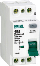 УЗО DEKraft 2P 25 А 10 мА 6 кА A 14258DEK 