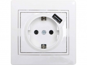 Розетка с/з 16А с USB 2.1A скрытой установки белая