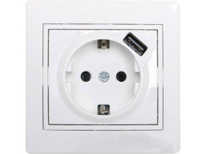 Розетка с/з 16А с USB 2.1A скрытой установки белая 