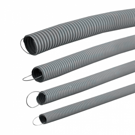 Труба гофрированная ПВХ 16 мм с протяжкой легкая серая (100м) фото 1