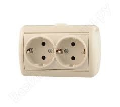 Розетка двойная с/з цвет кремовый Lezard Mira фото 1