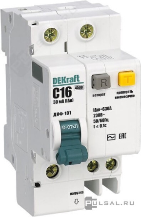 Автомат дифференциального тока ДИФ-101 DEKraft 1+N полюс C 30 мА Тип - AC 25А 4,5 кА фото 1