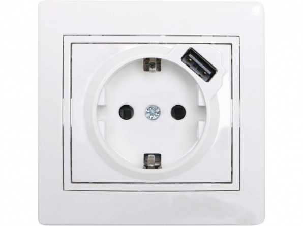 Розетка с/з 16А с USB 2.1A скрытой установки белая фото 1