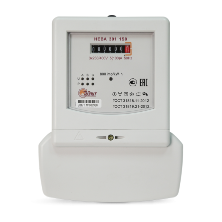 Счетчик электроэнергии 3ф НЕВА 301 0,5Т0  230В 5(10)А панель фото 1