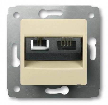 Телефонная розетка двойная RJ11 цвет слоновая кость фото 1